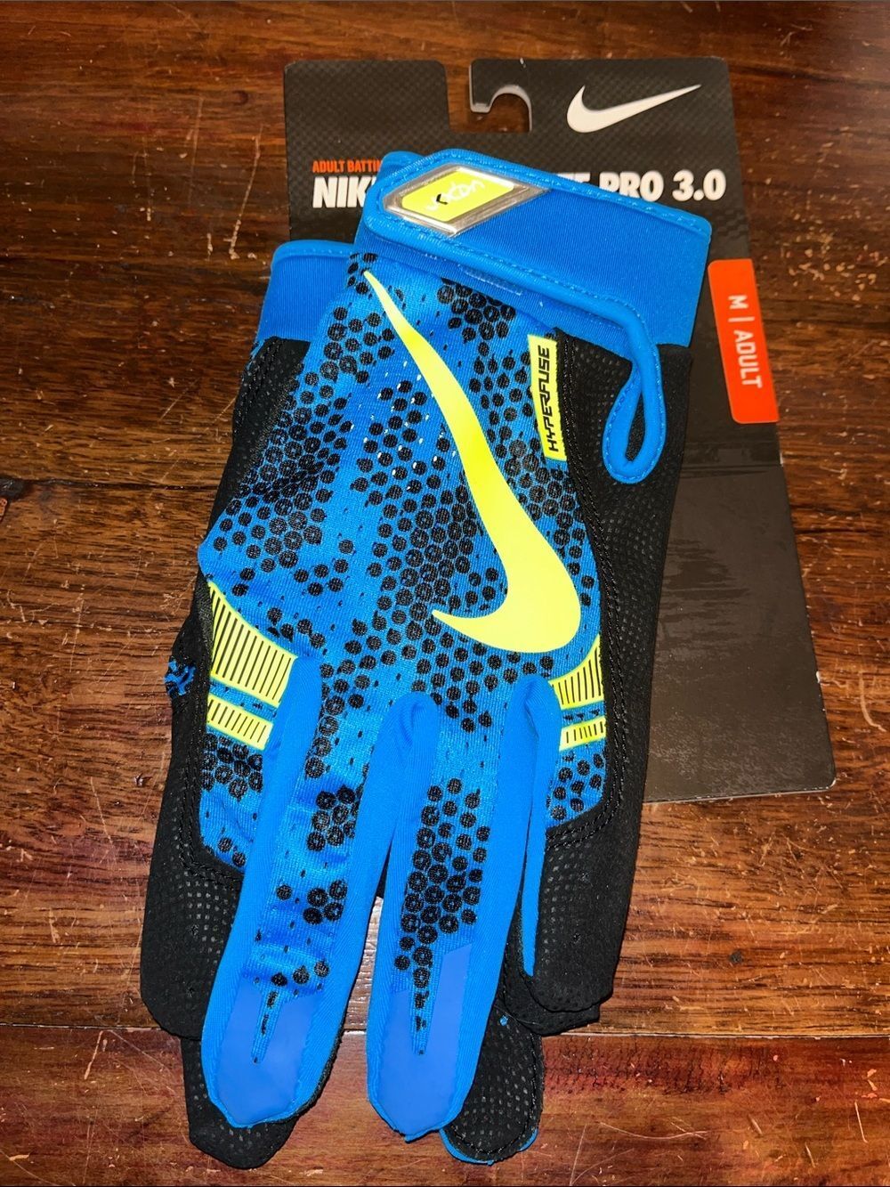 New Nike Vapor Elite Pro 3.0 Baseball Batting Gloves Blue Volt Black Adult M